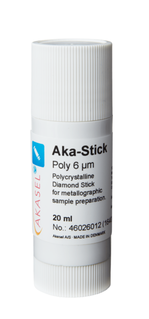Akasel Aka-Stick Poly 6 µm – Polycrystalline diamond stick, 20 ml, with 250 ct/L concentration. Perfect for fast polishing times and reliable results.