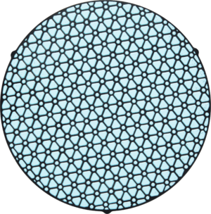 Akasel Aka-Allegran 3, rigid fine grinding disc with a bold black-and-blue hexagonal pattern. The disc showcases a light blue base with a contrasting black mesh design. With a diameter of 250 mm, it is specially designed for metallographic fine grinding processes in the range of 9 – 3 µm.