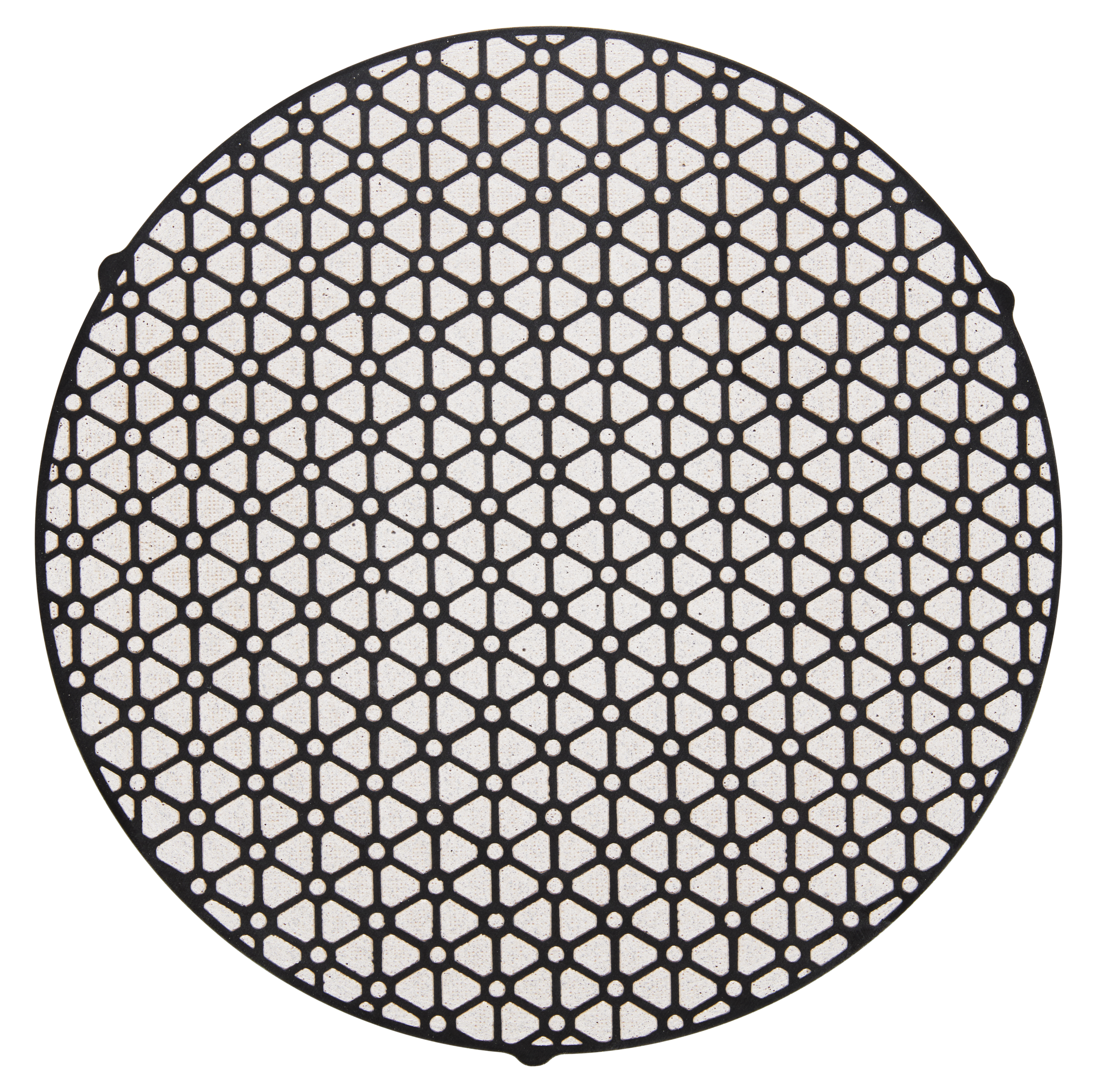 Aka-Allegran 9 Akasel Aka-Allegran 9, rigid fine grinding disc with a striking black-and-white hexagonal pattern. The disc features a white base with a contrasting black mesh design. With a diameter of 250 mm, it is specifically designed for metallographic fine grinding processes in the range of 15 – 6 µm.