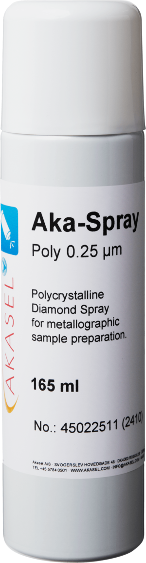 Akasel Aka-Spray Poly 0.25 µm - Application en spray du diamant polycristallin le plus fin dans un flacon de 165 ml pour une précision ultime dans le polissage fin. Conçu pour les échantillons délicats.