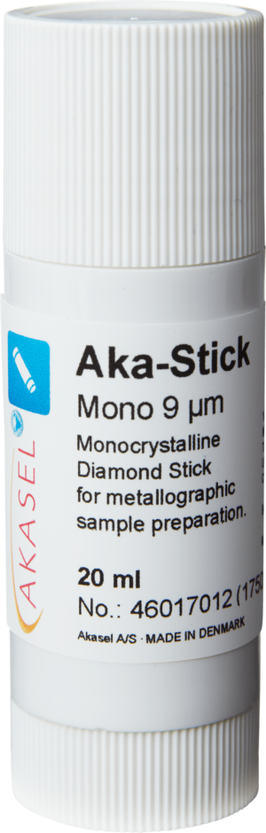 Akasel Aka-Stick Mono 9 µm - Bâton de diamant monocristallin, 20 ml, avec une concentration de 250 ct/L. Parfait pour la préparation d'échantillons métallographiques et les temps de polissage courts.