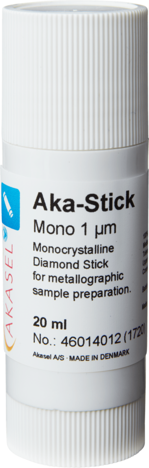 Akasel Aka-Stick Mono 1 µm – Monokristallijne diamantstick, 20 ml, met een concentratie van 250 ct/l. Ideaal voor het inwerken van polijstvellen en nauwkeurige metallografische polijstprocessen.