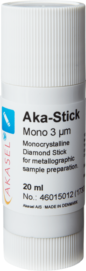 Akasel Aka-Stick Mono 3 µm – Monokristallijne diamantstick, 20 ml, met een concentratie van 250 ct/l. Ontworpen voor gelijkmatige polijstresultaten en het voorbereiden van polijstvellen.
