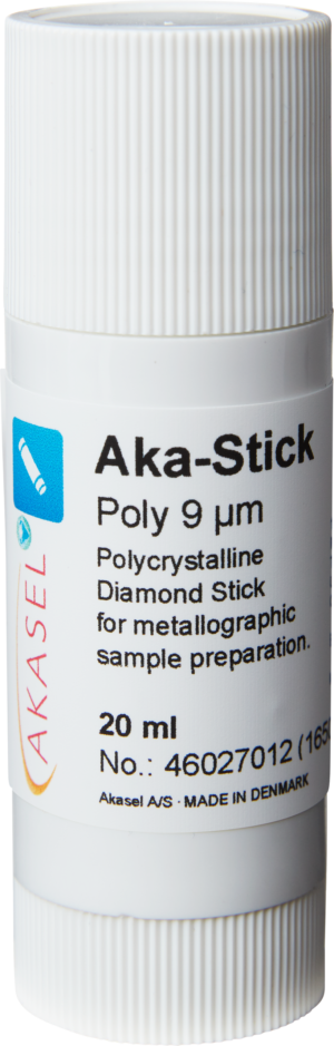 Akasel Aka-Stick Poly 9 µm – Polykristallijne diamantstick, 20 ml, voor veeleisende toepassingen met een hoge materiaalverwijderingssnelheid. Perfect voor het inwerken van polijstvellen en het bereiken van gelijkmatige polijstresultaten.